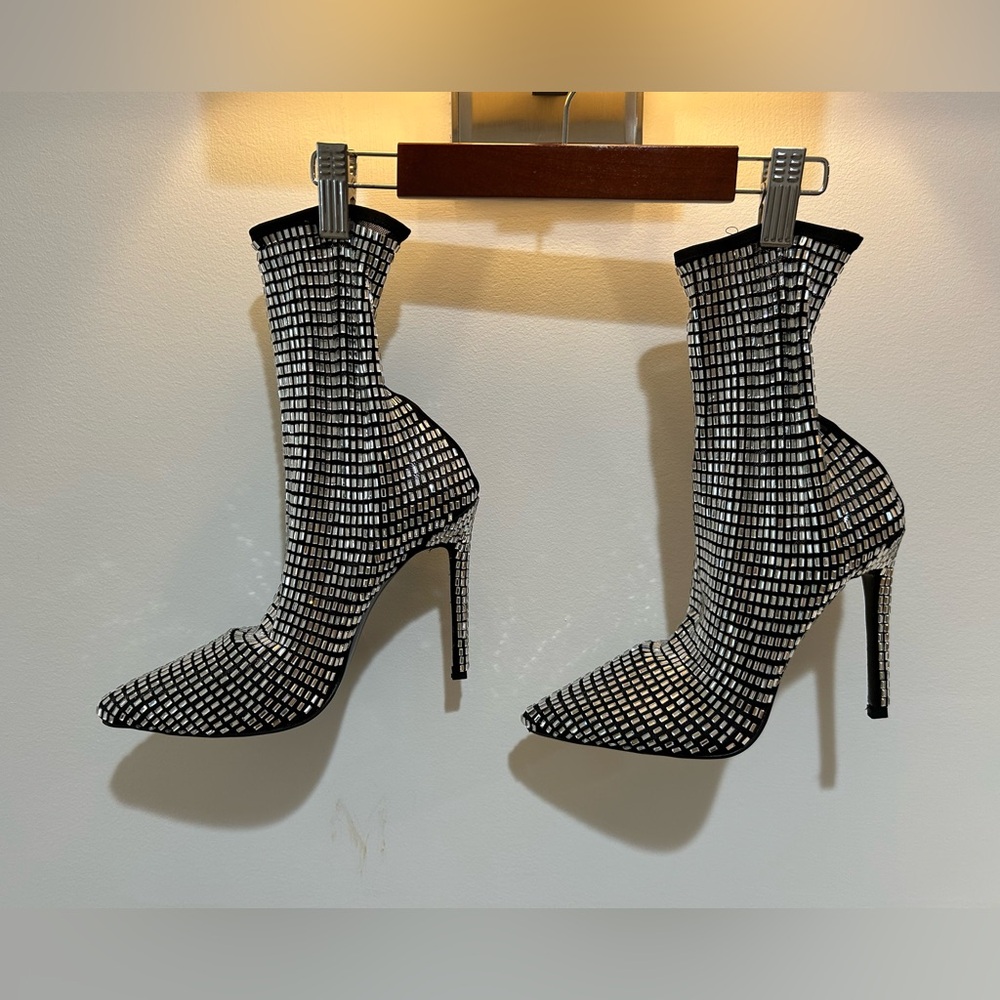 Black and silver crystal Women's High Heel Boots